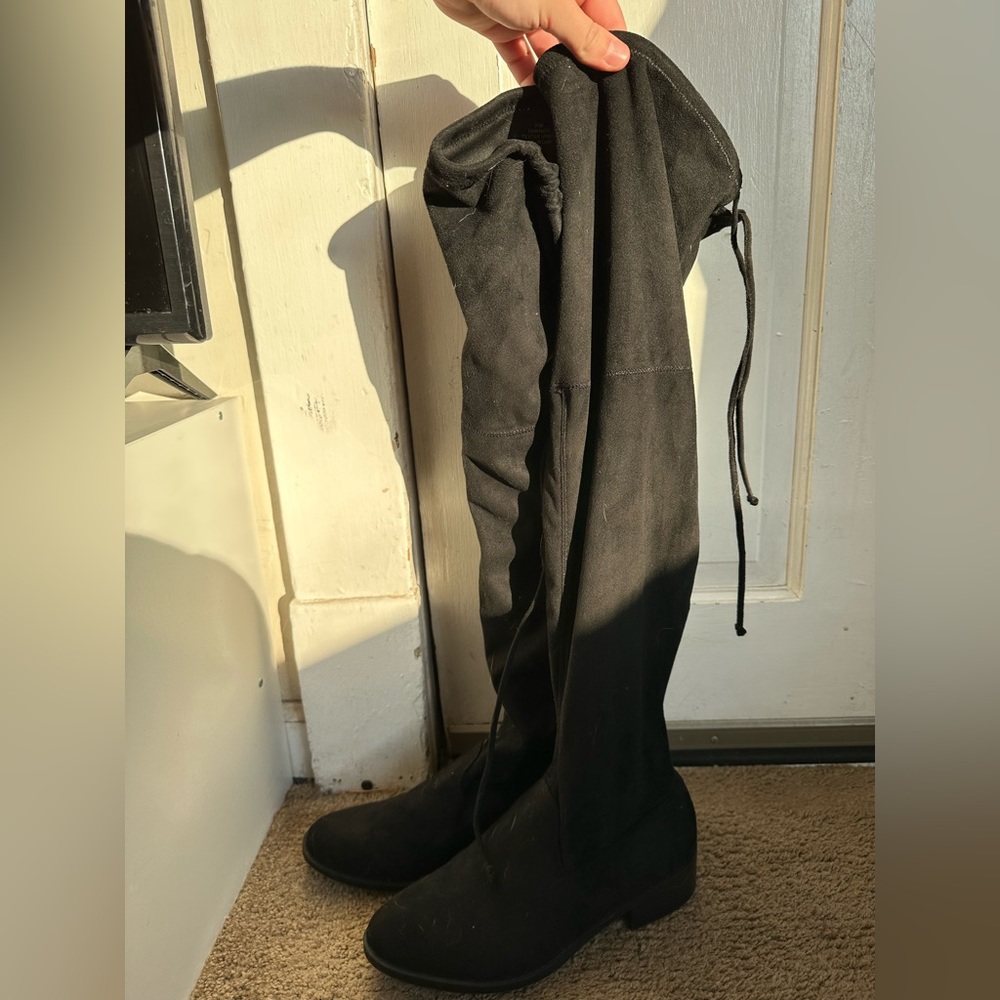 Unisa black thigh high tie boots